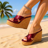 12cm Red High Heels Slippers Summer Wedges Shoes Slides Fashion Sexy Woman Platform Slippers Sandales Femmes Large Size 35-42