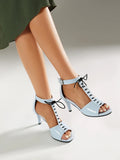 T-Shaped Strap High Slim Heel Peep Toe Hollowed Sexy Sandals Smooth Patent Leather Material Ankle Buckle Women's Sandals