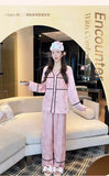 Spring and summer ice silk pajamas for women, sweet pajamas set, long sleeves and trousers, comfortable home clothes