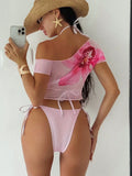 DEKA Flower Printed Short Sleeve Bikini Female Swimsuit Women Swimwear Three-pieces Bikini set Bather Bathing Suit Swim