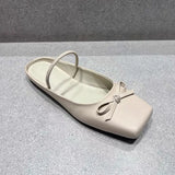 2025 Summer Elegant Black Square Toe Ballet Flats Shoes Women Butterfly Knot Slip On Comfy Walking Mules Shoes Outdoor Slides