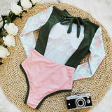 Long Sleeve Swimwear 2024 Surfing Bathing Suit Women Backless Print One Piece Swimsuit Retro Rashguard Monikini Bodysuit