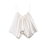 Women's Casual Fashion Silk Pleated Camisole Top Satin Camisole Top For Women Spaghetti Strap White Pink And Cream Colors 384X