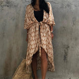 7 Colors Leaves Printed With Belt Half Sleeve Tunic Beach Cover Up Cover-ups Beach Dress Beach Wear Beachwear Female Women V4511