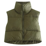 Women Winter Warm Crop Waistcoat Sleeveless Stand Collar Double Sided Lightweight Puffer Vest 2022 Streetwear
