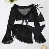 2026 Sexy Four-piece Women Swimsuit Long-sleeve Cover-up Swimwear Summer Solid Bikini Set Brazilian Beachwear Party bathing suit