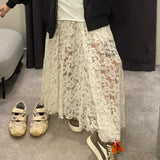 Women's Summer Lace Long Skirts Elegant Low Waist Solid Color See-Through Midi Skirts Slim Fit Skirts
