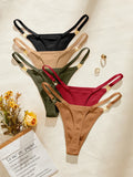 5PCS/Set Solid Women's Thongs Sexy Low Rise Seamless Panties Ribbed Lingerie Comfy Women's Underwear Set