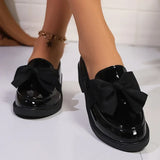 2025 Spring Black Bow Tie Loafers Women Preppy Platform Thick Sole Pumps Lady British Retro Style Office Pu Leather Shoes Mujer