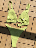 Ribbed Triangle High Cut Bikini Women Swimsuit Female Thong Swimwear Two Pieces Bikini Set Rings Bather Bathing Suit Swim Lady