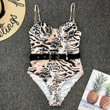 Ribbed Push up Underwired Metal Chain Women Swimwear One Piece Swimsuit Female Waist Belt Monokini Bather Bathing Suit Swim Lady