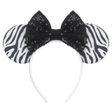 Disney Mickey Mouse Ears Leopard Print Headbands for Girls Baby Women Sequins 5"Bows Hair Accessories Adults Hairbands Kids Gift