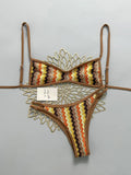 Crochet Striped High Leg Cut Brazilian Bikini Female Swimsuit Women Swimwear Two-pieces Bikini Set Bather Bathing Suit Swim Lady