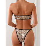Snake Skin Printed Bandeau High Cut Bikini Female Swimsuit Women Swimwear Two-Pieces Bikini Set Bather Bathing Suit Swim V5344