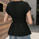 Summer V-Neck T-Shirt for Women Fashion Raglan Sleeve T-Shirt Casual Solid Color Multi-Color Women's Top