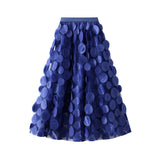 Women Tulle Tutu Skirt Solid Color 3D Dot Elastic Mesh Fairy A-Line Skirt for Beach Party Streetwear