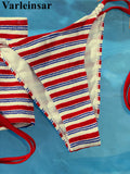 S - XL With Shorts Striped Halter Bikini Women Swimwear Female Swimsuit Three-pieces Bikini set Bather Bathing Suit Swim V8130