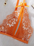 Orange Lace Contrast Sexy Lingerie For Women Open Chest Bra Thongs Sets Summer Female Underwear Cute Erotic Adult Matching Suit