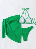 3pcs Sarong Beach Cover Up Skirt Wrinkled Bikini Women Swimwear Female Swimsuit Three-pieces Bikini Set Bathing Suit Swim Lady