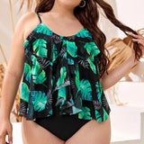 VigoJany 2026 Leaf Print Plus Size Tankini Swimwear Women Large High Waist Swimsuit Laydies Backless Big Bathing Suit Beachwear