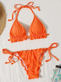 Halter String Ruffled Frilled Bikini 2026 Women Swimsuit Female Swimwear Two Pieces Bikini Set Padded Bather Bathing Suit Swim