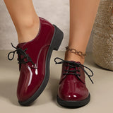 Pink Patent Leather Oxford Shoes Women Fashion Lace Up Pointed Toe Med Heel Pumps Woman Plus Size 43 Thick Heels Office Shoes