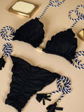 2026 New Solid Color Swimsuit Split 2-piece Bikini Set Beach Woven Rope Hanging Neck Swimsuit