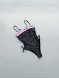 2026 Summer Women's One-piece Suit Swimwear Dot Patchwork Swimsuit Strappy Bodysuit Bikini High Waist Push Up Monokini Beachwear