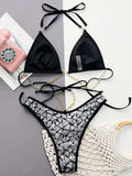 Shiny Bling Halter Metal Chains Sequins Bikini Women Swimwear Female Swimsuit Two-pieces Bikini Set High Cut Bathing Suit Swim