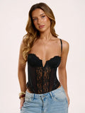 Sexy Slim Fit Hot Girl Patchwork Mesh Lace Shaping Bodysuits For Women Backless Deep V Suspenders Sleeveless Thin Bodysuits BPFM