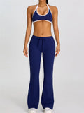 Breathable Yoga Suit for Women Color Contrast Shockproof Sports Bra Drawstring High Waist Pants Gym Running Fitness Suits
