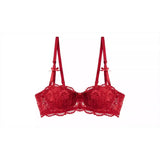 French Girl Lingerie Red Thin Hollowed Half Cup Bra Set  Sexy Tushy Xmas Gift Her Desire Temptation Lace Hip Out Holiday Season