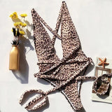 Deep V Neck Splicing Wrap Around Leopard Female Swimwear One Piece Swimsuit Women Backless Monokini Bather High Cut Bathing Suit