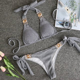 4 Colors Sexy Bikini Women Solid Shining Swimwear Swimsuit Crystal Diamond Female Bandage Halter Beach Bikinis Set Bathing Suit
