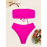 Sexy Bandeau High Leg Cut Female Swimsuit High Waist Bikini Women Swimwear Two-Pieces Bikini Set Bather Bathing Suit Swim V5444