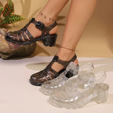 2026 New High Heels Transparent Sandals Women Summe Sequins Thick Heeled Rome Sandalias Mujer Closed Toe Beach Sandles Woman