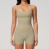 2 Piece Shaved Yoga Sets Women Hip Lifting Shorts Fitness Suit Outdoor Leisure Running Slimming Sports Vest Workout Tracksuit