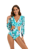 TW Sexy High Waist One Piece Swimsuit Women V Neck 2024 Long Sleeve Bathing Suit Brazilian Swimwear Monokini Summer Beachwear