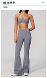 Summer Fitness Suit Women Seamless Hanging Neck Pleate Sports Bra Yoga Sets High Waist Wide Leg Leggings Running Athletic Wear