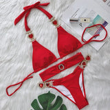 Halter Rhinestones Diamond Bikini Women Swimsuit Female Swimwear Three pieces Bikini Set Brazilian Hairband Bathing Suit Swim