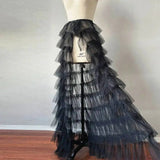 White Ruffled Tiered Tulle Over Wrap Skirts Women Sheer Mesh Summer Maxi Skirt Low Long Beach Tulle Skirt Bridal Detachable FR8E