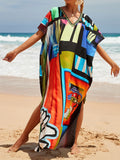 2026 New Colorful Kaftan Tunic Beach Dress Beach Wear Beachwear Beach Cover Up Cover-upsLoose Maxi Dress Female Women V4428