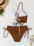 2026 Drawstring Triangle Bikini Women Sexy Color Block Swimwear Female Strappy Swimsuit Bathers Bathing Swimming Swim Suit