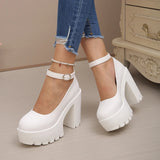 Black Super High Heels Mary Jane Shoes Women Plus Size 42 Chunky Platform Pumps Woman Ankle Buckle Party Wedding High Heel Shoes