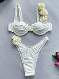 3D Flowers Underwired Brazilian Bikini Women Thong Swimwear Female Swimsuit Two-pieces Bikini Set Push Up Bathing Suit Swim