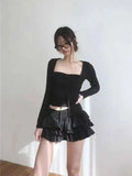Sweet And Spicy Ballet F-length Skirt With Elastic Waist And Lace Hem Flared Cake-aped Ort Skirt For Young Women 8PO5