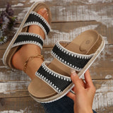 Bohemian Style Platform Slippers Women Plus Size 43 Embroidery Denim Thick Bottom Sandals Woman Open Toe Non Slip Summer Sandles