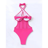 S - XL Underwired Cut Out Halter Women Swimwear One Piece Swimsuit Female Monokini High Cut Bather Bathing Suit Swim Lady V4418