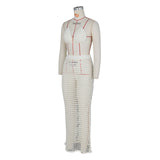 DEKA Beach Cover Up High Split Crochet Knitted Tunic Beach Dress Beach Wear Beachwear Women Long Knit Hollow Tassels Skirt Suit