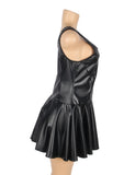 Black PU Leather Wide Strap Mini Dress for Women Heart Zipper Sexy Night Out Clubwear Plus Size Faux Leather Bodycon Babydoll